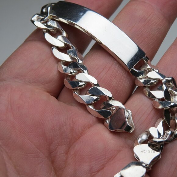 *925 Sterling Silver Men's ID Cuban link Bracelet - Picture 3 of 5